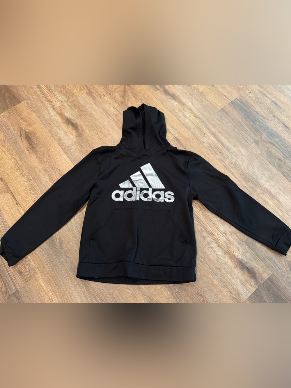 adidas Black Kids Hoodie with White Logo, YXL